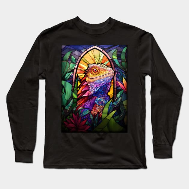 Stained Glass Bearded Dragon Long Sleeve T-Shirt by Kary Pearson